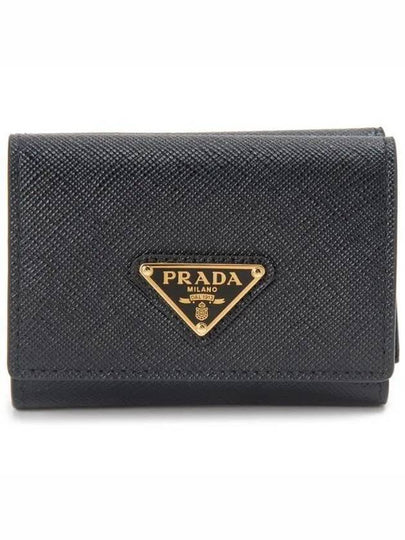 Women's Triangle Logo Saffiano Compact Half Wallet Black - PRADA - BALAAN 2