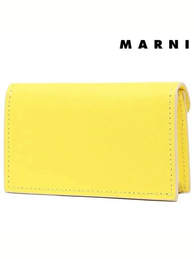 Logo Saffiano Leather Card Wallet Yellow - MARNI - BALAAN 4