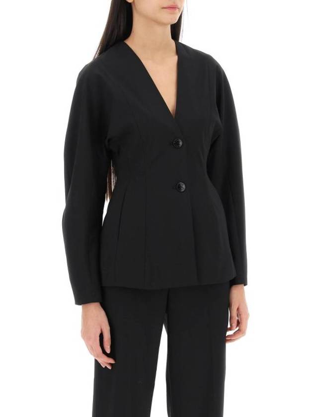 Drapey Melange Single Breasted Blazer Jacket Black - GANNI - BALAAN 3