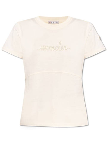 Moncler T-shirt With Logo, Women's, Cream - MONCLER - BALAAN 1