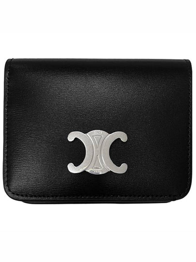 Triomphe Compact Shiny Calfskin Half Wallet Silver Black - CELINE - BALAAN 2