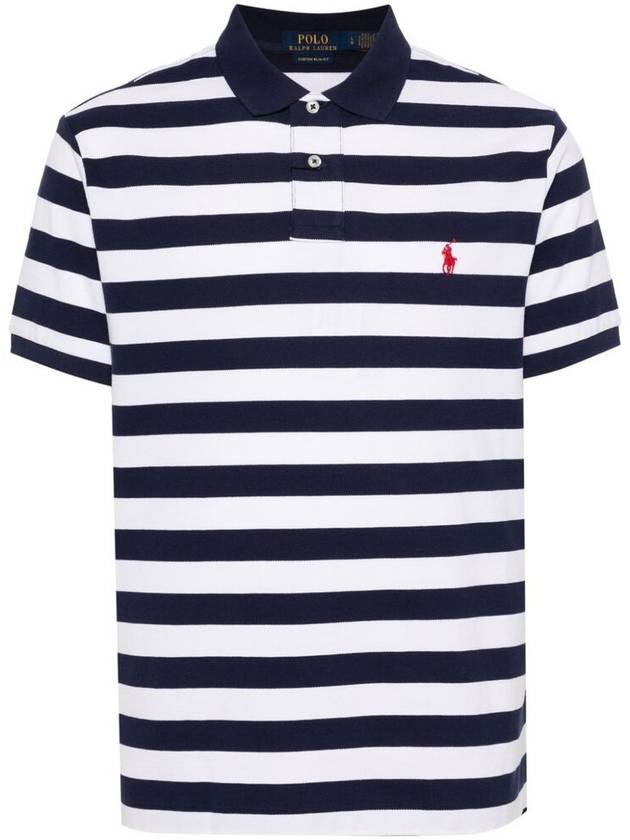 Embroidery Logo Stripes Cotton Polo Shirt White Navy - POLO RALPH LAUREN - BALAAN 3