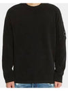 Lens Wappen Crew Neck Knit Black - CP COMPANY - BALAAN.