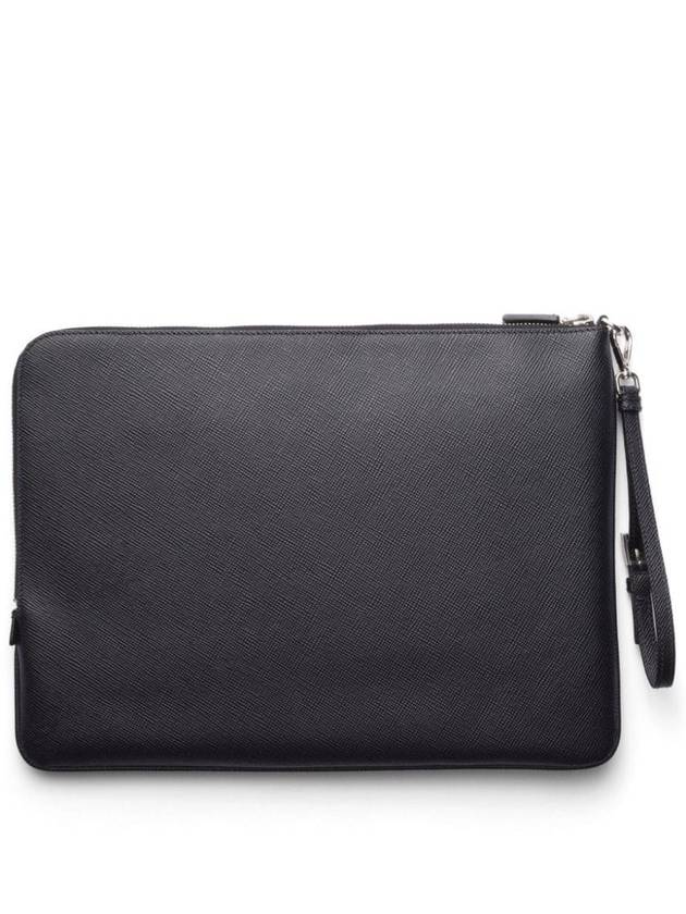 Triangle Logo Large Saffiano Clutch Bag Black - PRADA - BALAAN 3