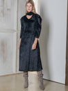 e Women's Snow Dot Muffler Attached Puff Sleeve Velvet Midi Dress Black - PRETONE - BALAAN 4