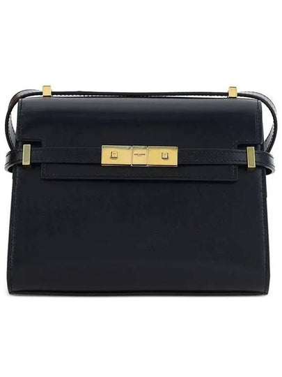 Manhattan Mini Embossed Gold-Tone Logo Leather Cross Bag Black - SAINT LAURENT - BALAAN 2