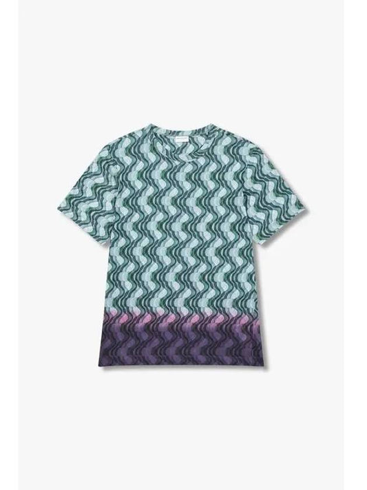 Men s Wave Print Cotton T Shirt Green - DRIES VAN NOTEN - BALAAN 1