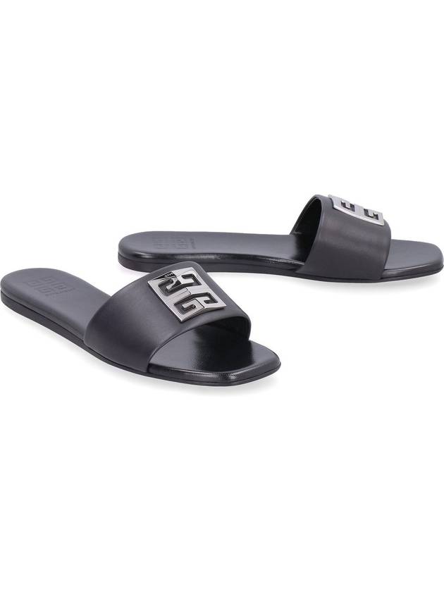 4G Silver Logo Leather Slippers Black - GIVENCHY - BALAAN 4