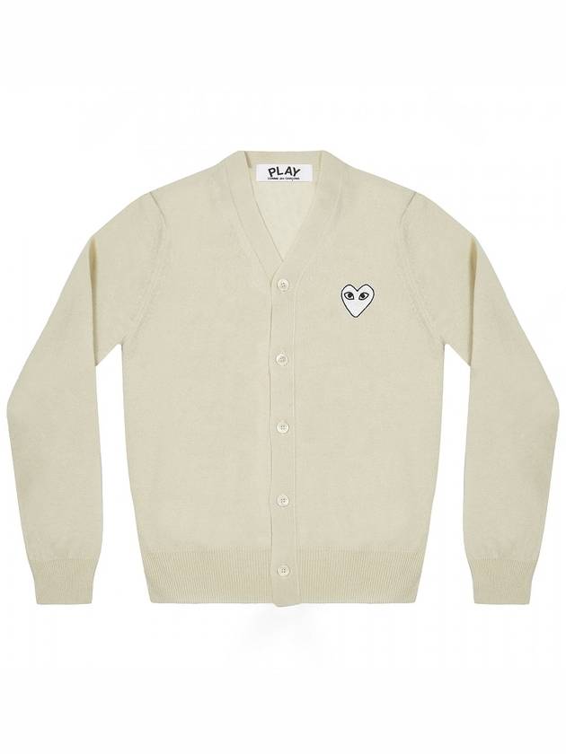 Play White Waffen V-neck Cardigan Ivory - COMME DES GARCONS - BALAAN 2