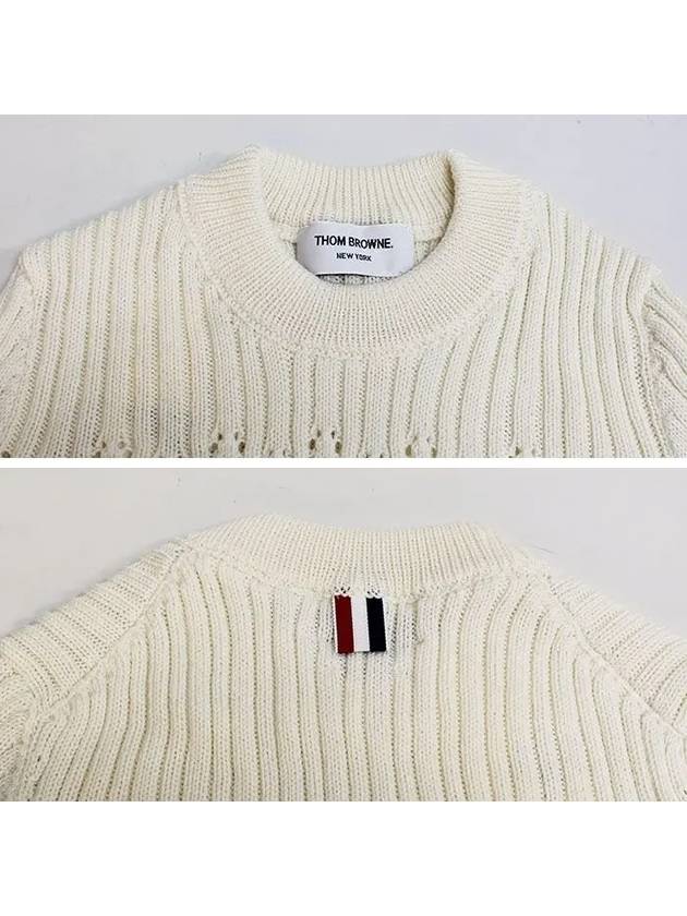 4 Bar Pointelle Knit Top White - THOM BROWNE - BALAAN 5