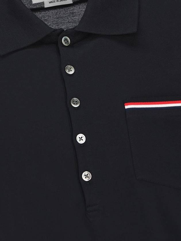 Men's Three Stripes Pocket Mercerized Short Sleeve Polo Shirt Navy - THOM BROWNE - BALAAN 4