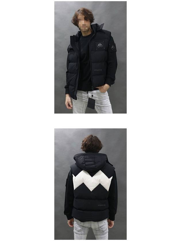 Zig-Zag Motif Front-Zip Hoodie Vest Black - MOOSE KNUCKLES - BALAAN 6