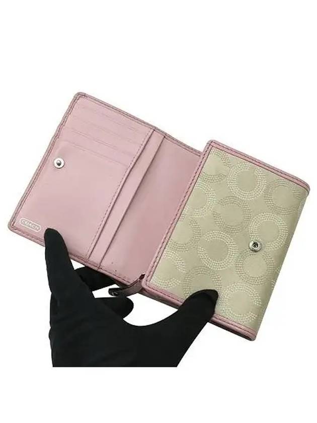 Signature jacquard pink leather trimmed wallet - COACH - BALAAN 5