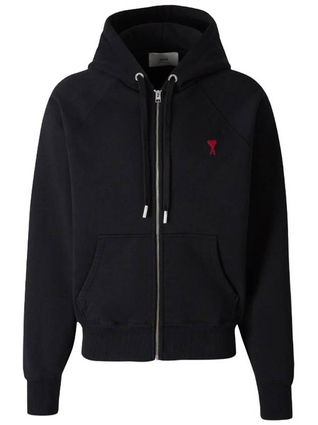 Small Heart Logo Cotton Zip Up Hoodie Black - AMI - BALAAN 2