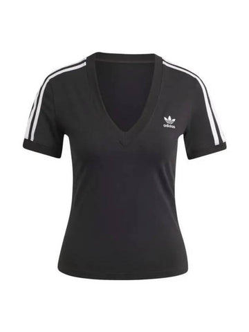 V-neck 3 Stripes Short Sleeve T-shirt Black - ADIDAS - BALAAN 1