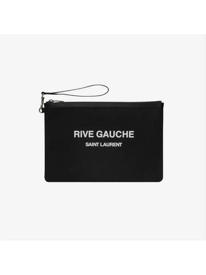 Men's Rive Gauche White Logo Canvas Clutch Bag Black - SAINT LAURENT - BALAAN 2