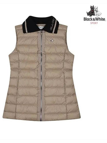 Women s knit collar long length down vest 1014LXWN BEIGE - BLACK&WHITE - BALAAN 1