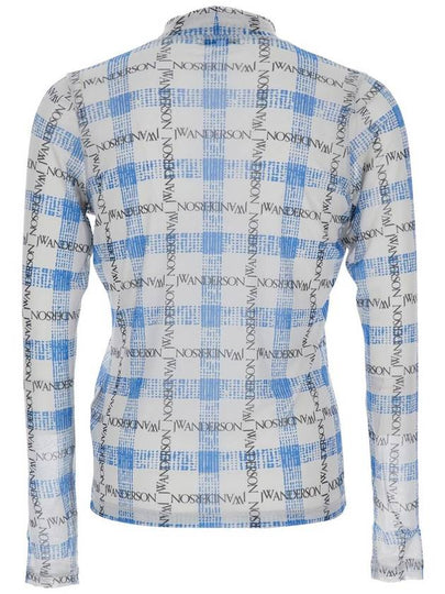 Light Blue Turtleneck T-Shirt With All-Over Check Motif And All-Over Logo Print In Tech Fabric Stretch Man - JW ANDERSON - BALAAN 2