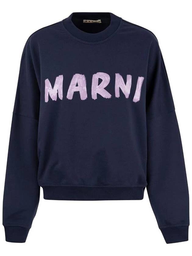 Logo Print Cotton Sweatshirt Blue - MARNI - BALAAN 2