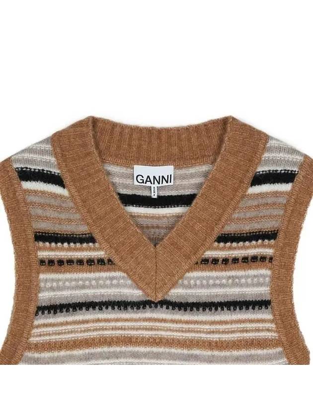 Striped Soft Wool Knit Vest Brown - GANNI - BALAAN 4