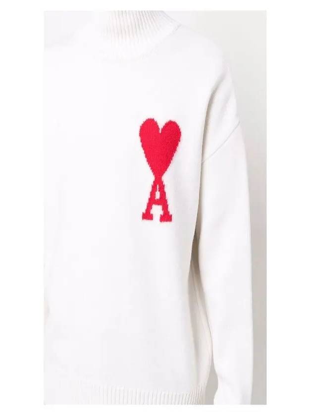 Heart Logo Knit Turtleneck White - AMI - BALAAN 4