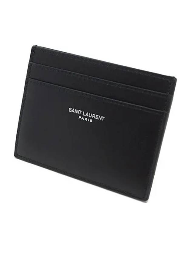 Smooth Leather Classic Logo Card Wallet Black - SAINT LAURENT - BALAAN 3