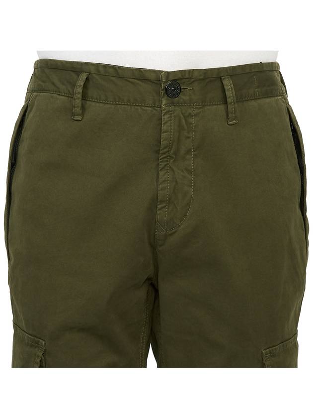 Garment Dyed Old Effect Stretch Broken Twill Cotton Cargo Pants Olive Green - STONE ISLAND - BALAAN 7