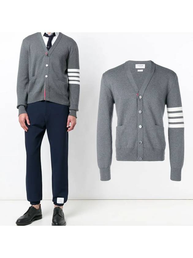 Milano Stitch 4-Bar Cardigan Medium Grey - THOM BROWNE - BALAAN 2