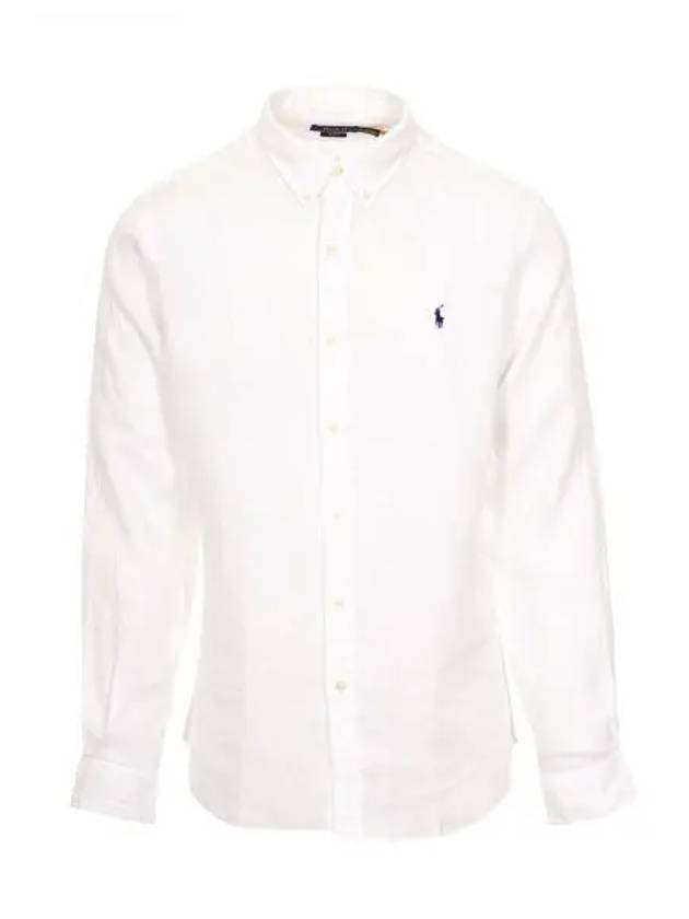 Embroidered Pony Linen Long Sleeve Shirt White - POLO RALPH LAUREN - BALAAN 2