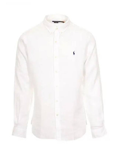 Embroidered Pony Linen Long Sleeve Shirt White - POLO RALPH LAUREN - BALAAN 2