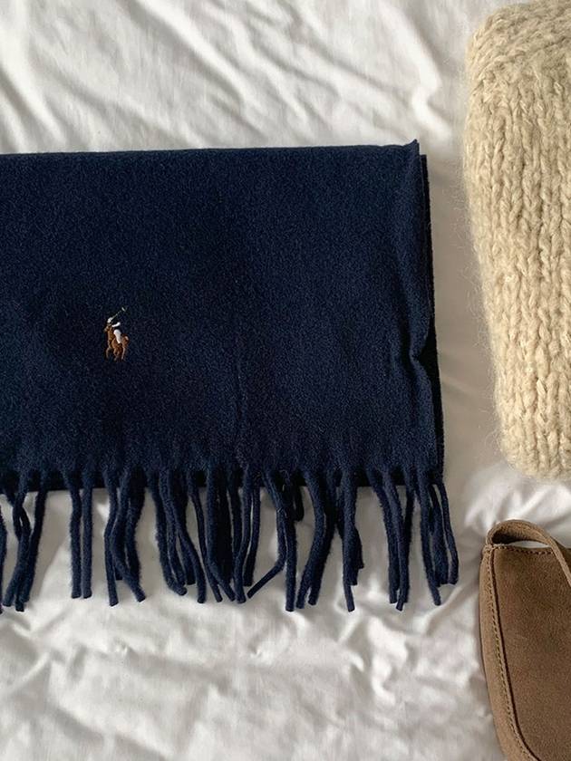 Pony Logo Signature Virgin Wool Muffler Navy - POLO RALPH LAUREN - BALAAN 3