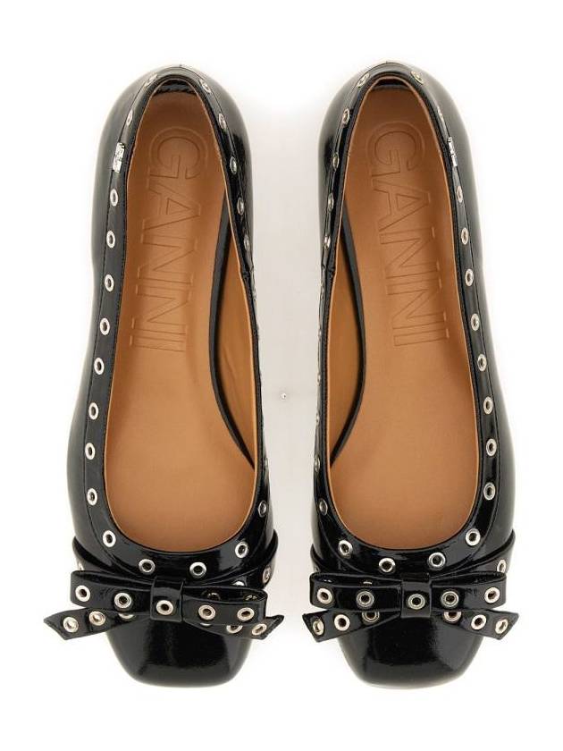 Eyelet Detail Bow Ballerina Black - GANNI - BALAAN 7