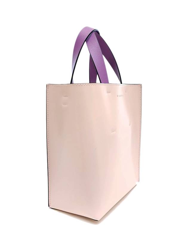 Color Block Logo Print Leather Tote Bag Purple - MARNI - BALAAN 4