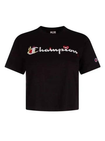 Embroidered Logo Crop Short Sleeve T-Shirt Black - CHAMPION - BALAAN 1