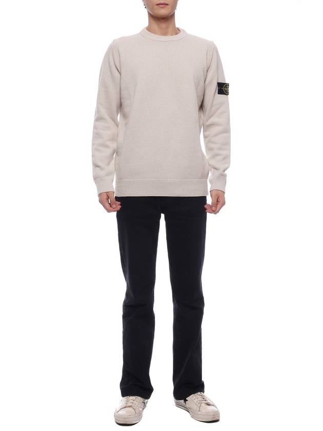 Logo Patch Lambswool Crewneck Knit Top Beige - STONE ISLAND - BALAAN 4