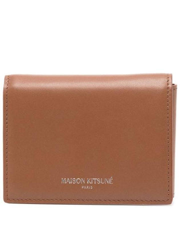 Tri-Fold Leather Half Wallet Brown - MAISON KITSUNE - BALAAN 1