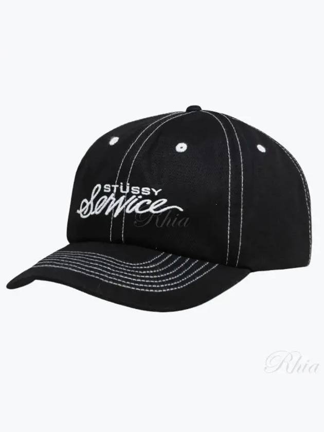 1311154 True Black Mid Depth Service Strapback Cap - STUSSY - BALAAN 1