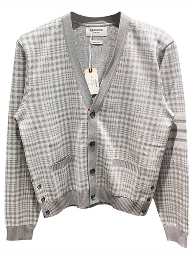 Check Jacquard V-Neck Cardigan Grey - THOM BROWNE - BALAAN 2