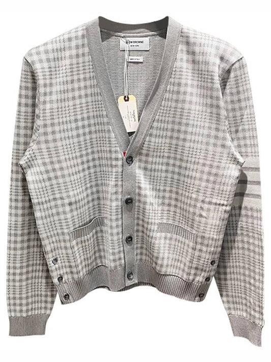 Check Jacquard V-Neck Cardigan Grey - THOM BROWNE - BALAAN 2