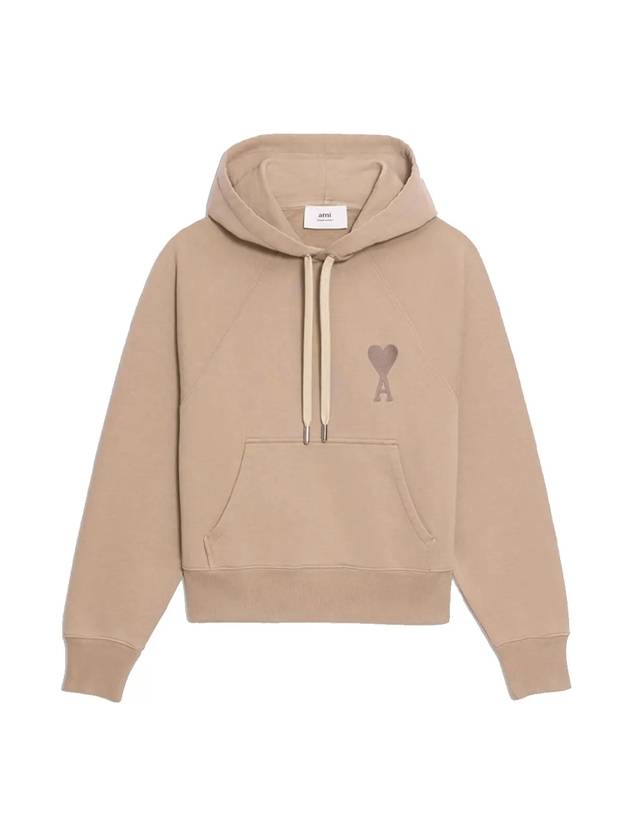 Big Heart Logo Heavy Loopback Organic Cotton Fleece Hoodie Beige - AMI - BALAAN 1