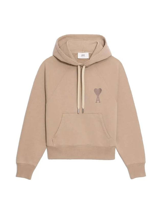 Big Heart Logo Heavy Loopback Organic Cotton Fleece Hoodie Beige - AMI - BALAAN 1