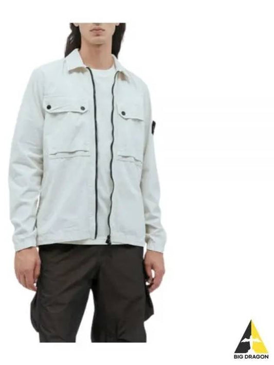 Brushed Organic Cotton Overshirt Jacket White - STONE ISLAND - BALAAN 2