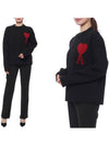 Intarsia Big Heart Logo Wool Knit Top Black - AMI - BALAAN 3