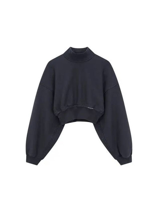 Mini Logo Label Cropped Sweatshirt Black - ALEXANDER WANG - BALAAN 1