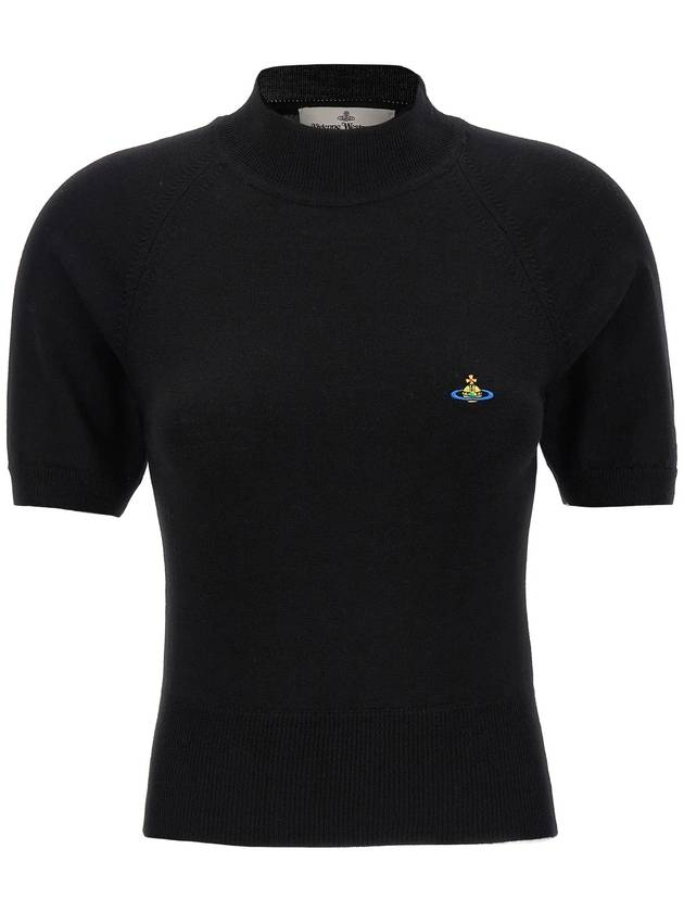 Embroidery ORB Logo Wool Knit Top Black - VIVIENNE WESTWOOD - BALAAN 2