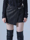 Pigment Vintage Vegan Leather Wrap H Line Skirt Black - DILETTANTISME - BALAAN 2