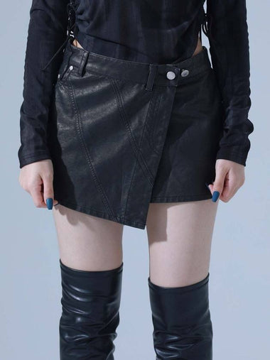 Pigment Vintage Vegan Leather Wrap H Line Skirt Black - DILETTANTISME - BALAAN 1