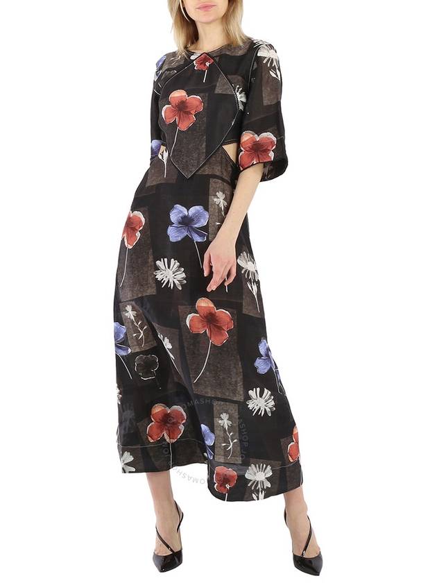 GANNI Women Maxi Silk Dress Flowers Black, Size 38 - GANNI - BALAAN 3