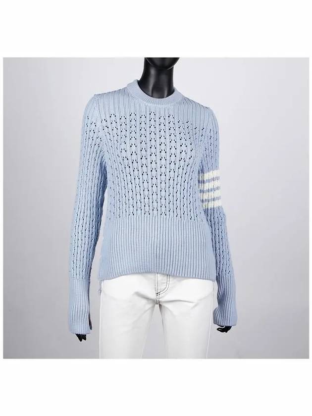 4 Bar Pointelle Knit Top Light Blue - THOM BROWNE - BALAAN 3