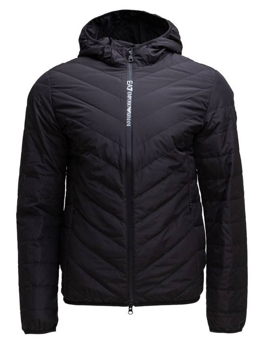 Logo Hooded Down Padding Black - EMPORIO ARMANI - BALAAN 1